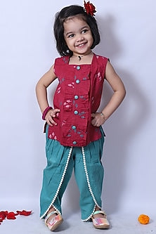 Rani Maroon Cotton Kurta Set For Girls by Pankhuri by Priyanka - Kids at Pernia's Pop Up Shop