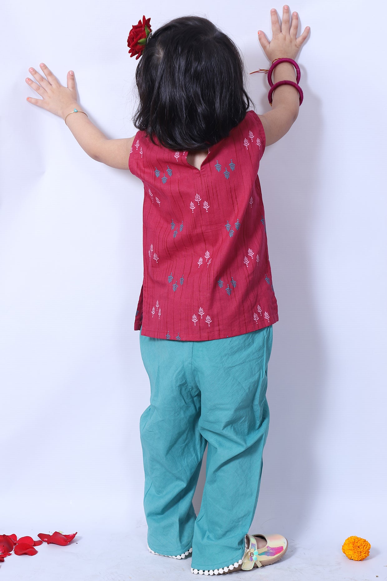 Rani Maroon Cotton Kurta Set For Girls by Pankhuri by Priyanka - Kids at Pernia's Pop Up Shop
