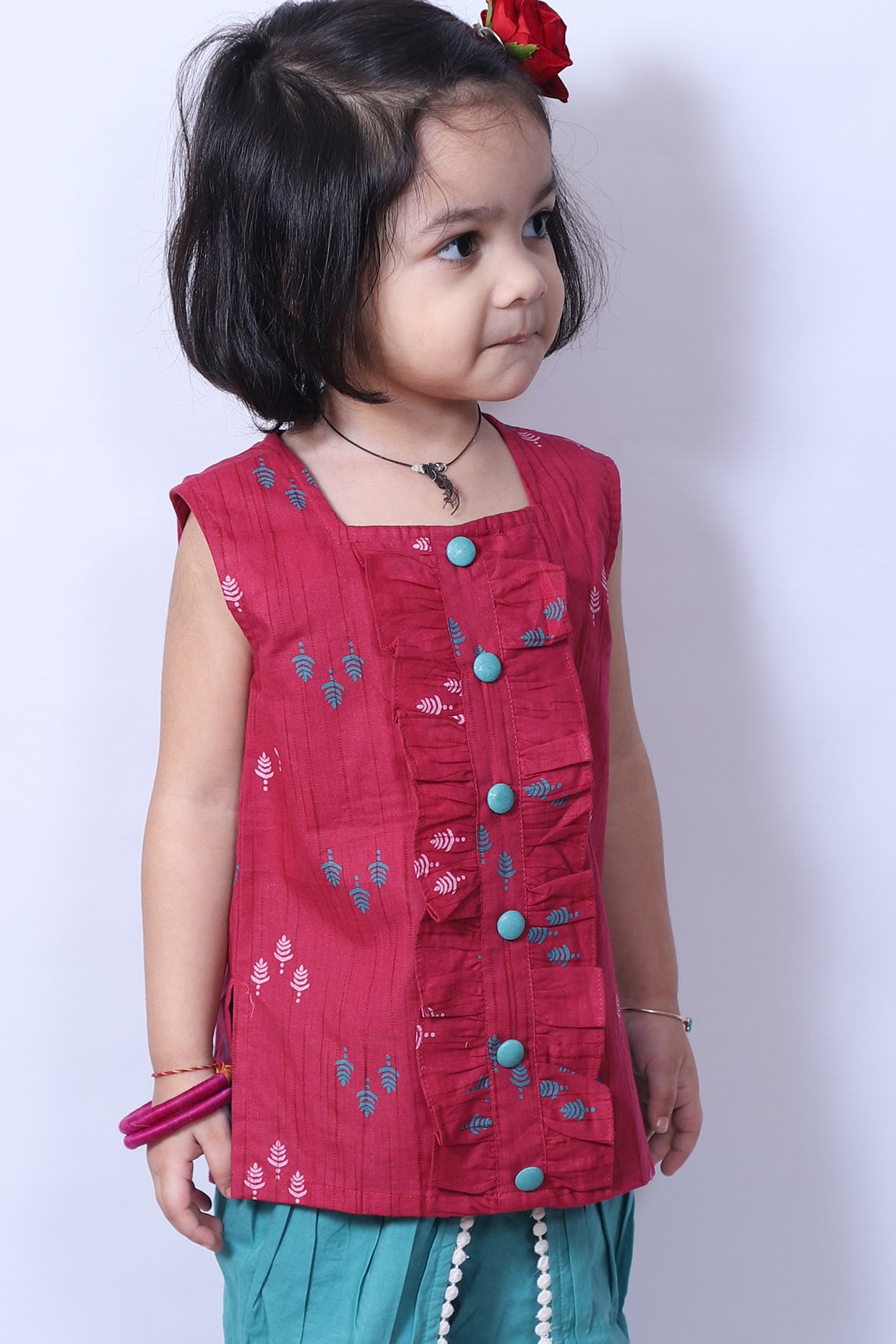 Rani Maroon Cotton Kurta Set For Girls by Pankhuri by Priyanka - Kids at Pernia's Pop Up Shop