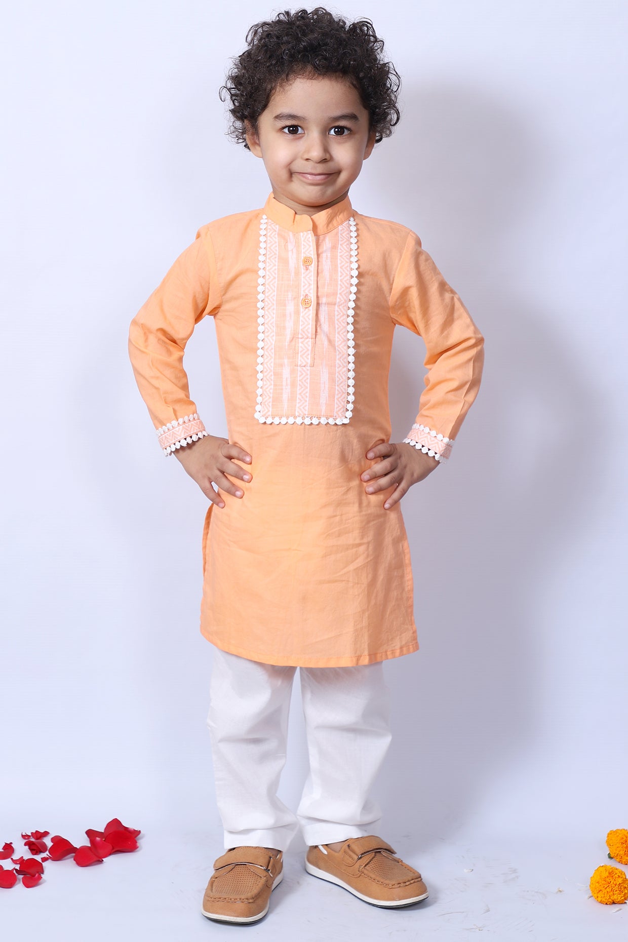 Orange Ikat Kurta Set by Pankhuri by Priyanka - Kids at Pernia's Pop Up Shop