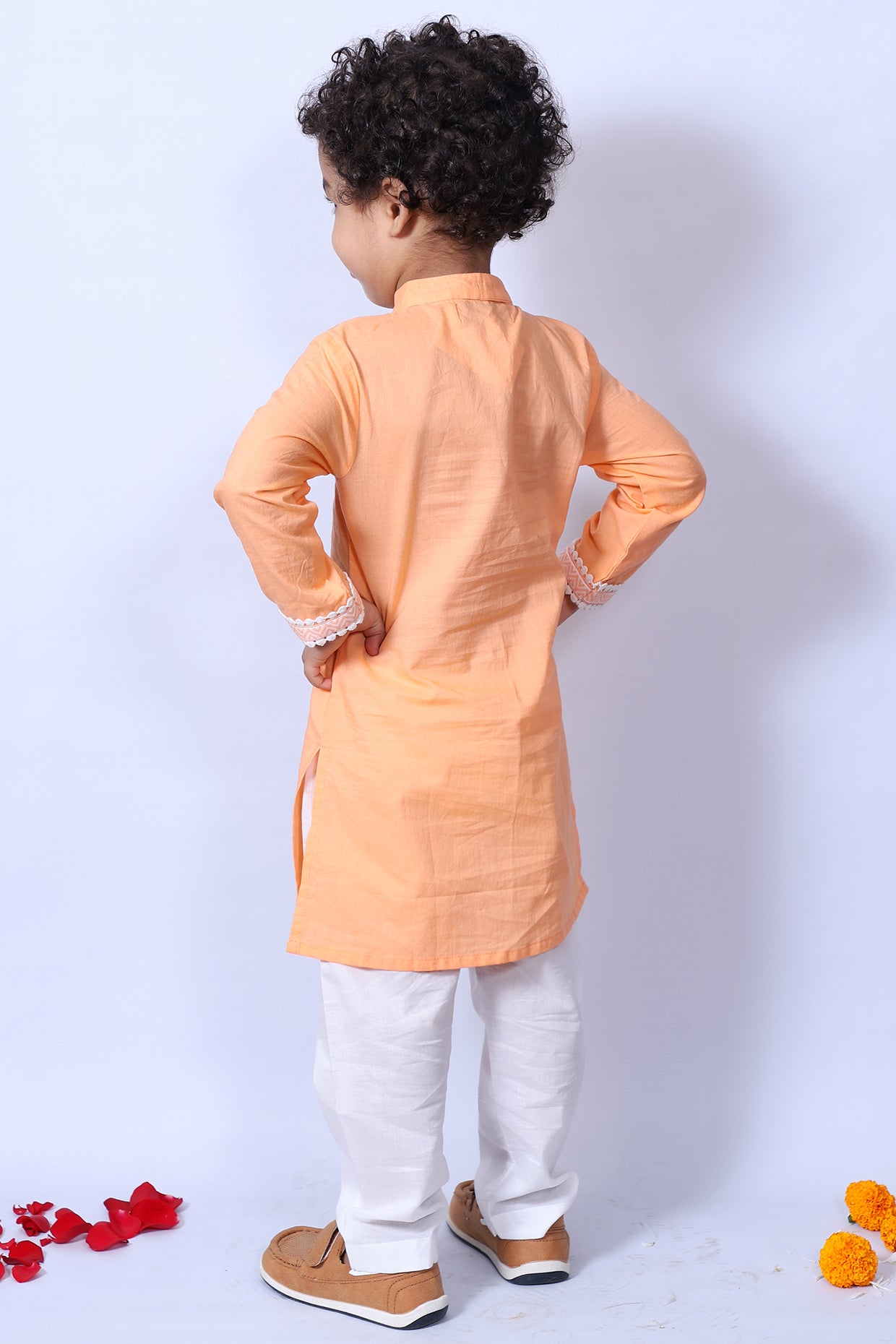 Orange Ikat Kurta Set by Pankhuri by Priyanka - Kids at Pernia's Pop Up Shop