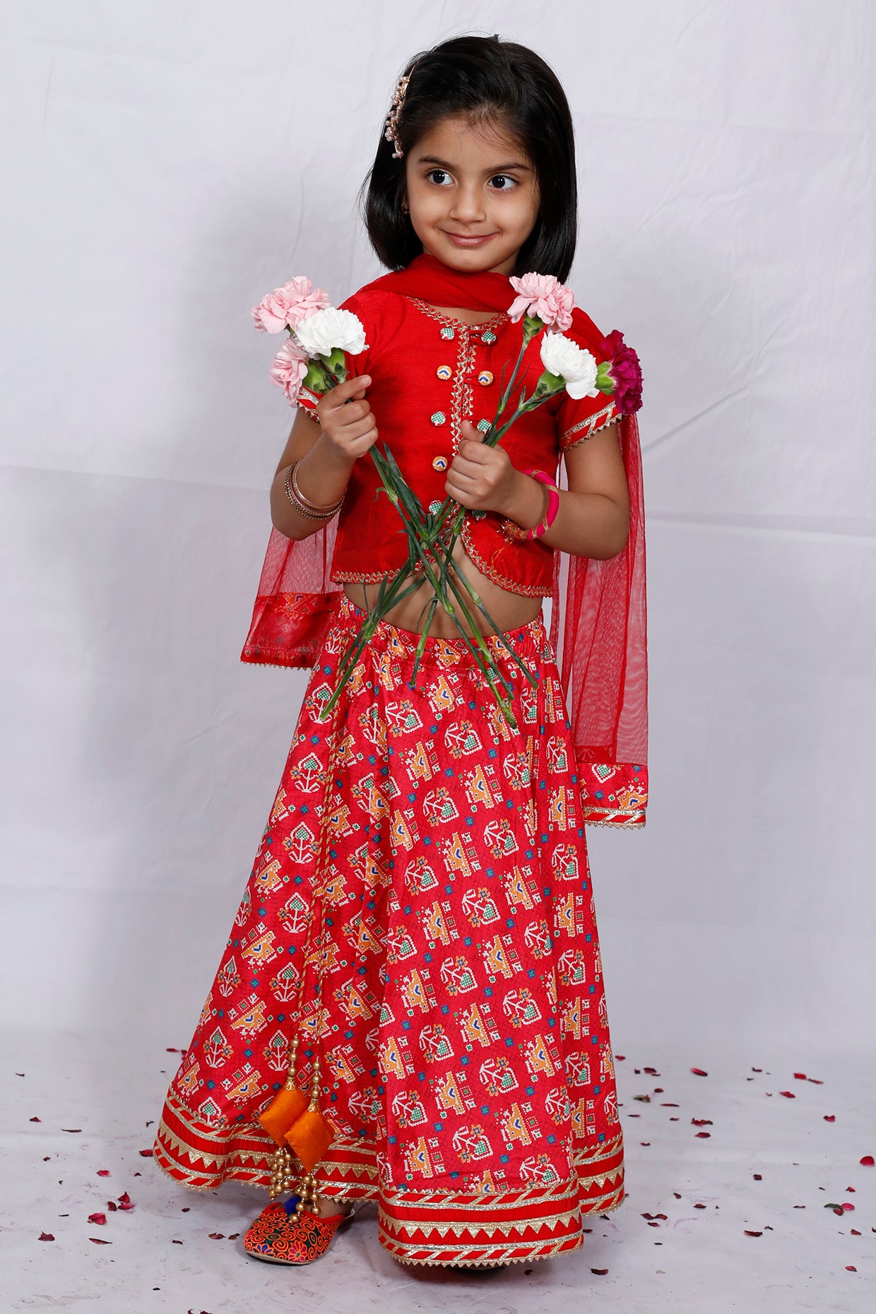 Red Printed Lehenga Set For Girls by Pankhuri by Priyanka - Kids at Pernia's Pop Up Shop