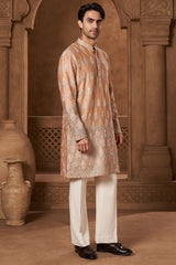 Peach Chanderi Resham Motif Kurta Set