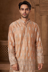 Peach Chanderi Resham Motif Kurta Set