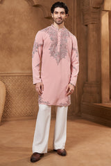 Pink Lachka Laser Cutwork Yoke Kurta Set