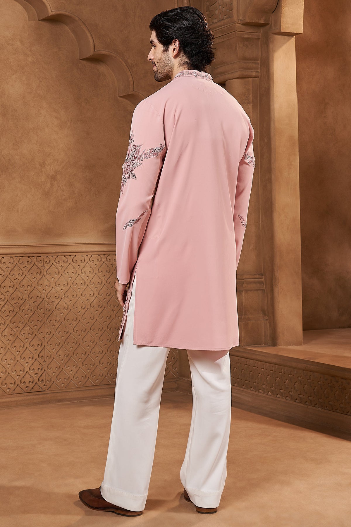 Pink Lachka Laser Cutwork Yoke Kurta Set