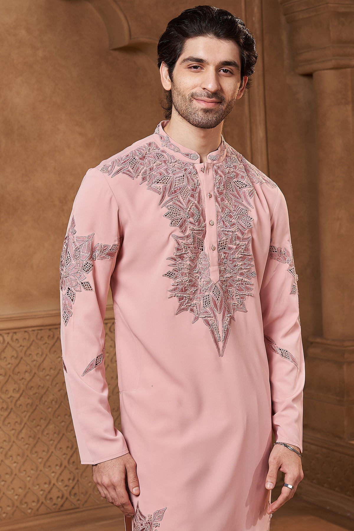 Pink Lachka Laser Cutwork Yoke Kurta Set