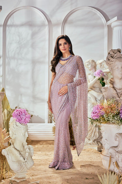 PINK MULTI COLORED SEQUIN SAREE