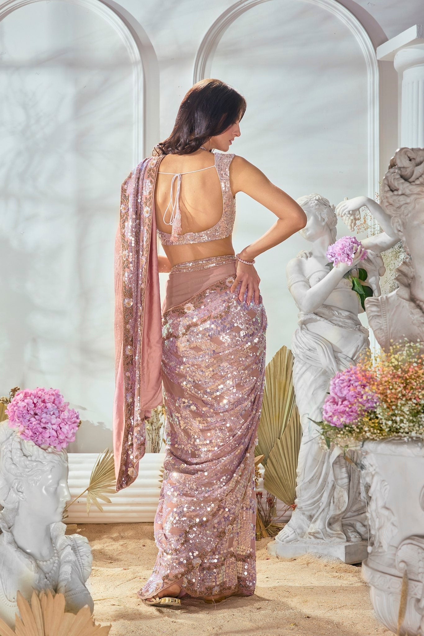 PINK GEORGETTE SEQUIN SAREE