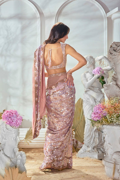 PINK GEORGETTE SEQUIN SAREE
