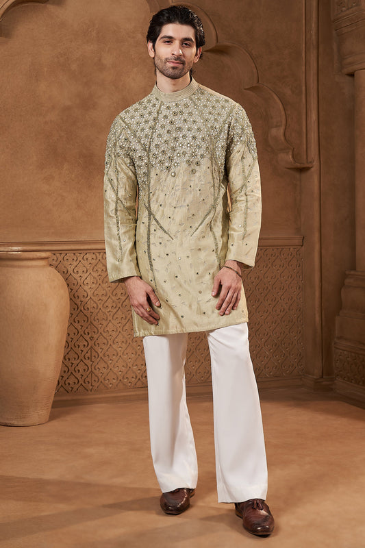 Pistachio Chanderi Mirror Work Kurta Set