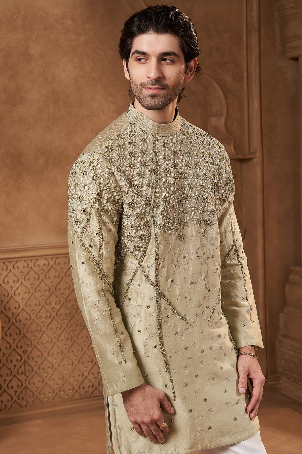 Pistachio Chanderi Mirror Work Kurta Set