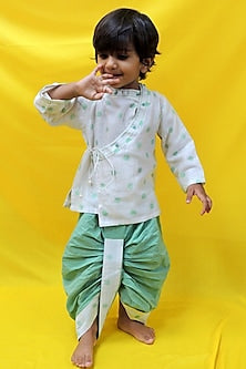 Green Mul Chanderi Dhoti Pant Set For Boys by Pankhuri by Priyanka - Kids at Pernia's Pop Up Shop