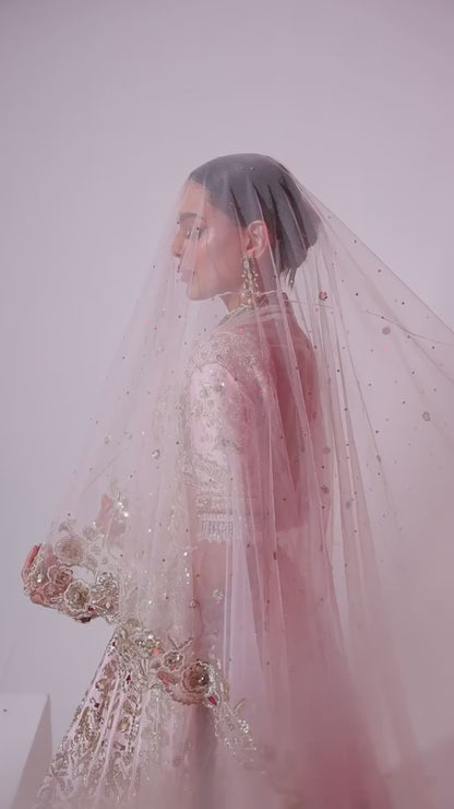 Powder Pink Raw Silk Aari & Zardosi Embellished Lehenga Set