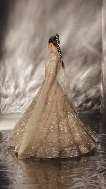 Gold Silk Embroidered Lehenga Set