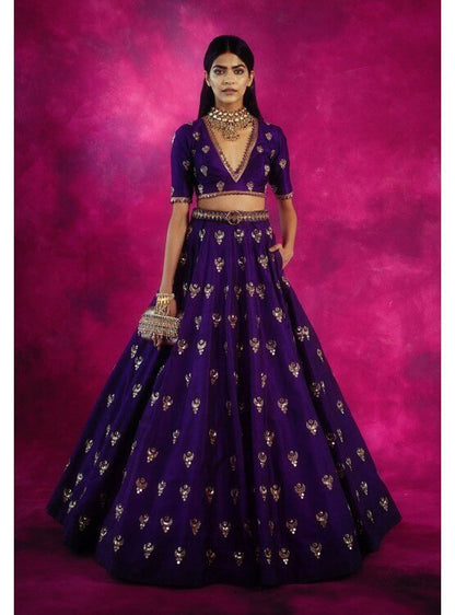 Purple Chand Boota Crop Top Skirt Set