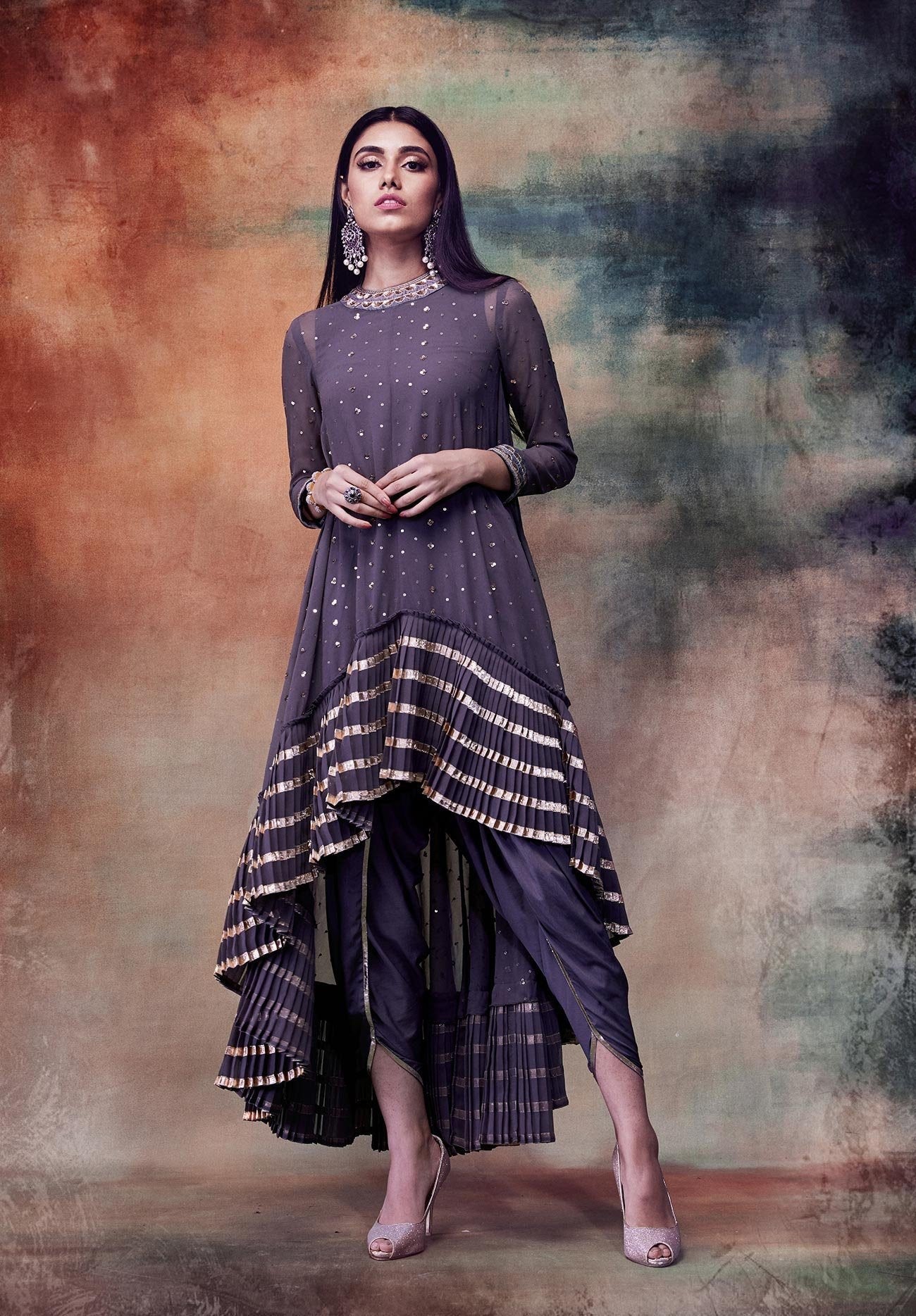 Charcoal Grey Kurta &amp; Dhoti set