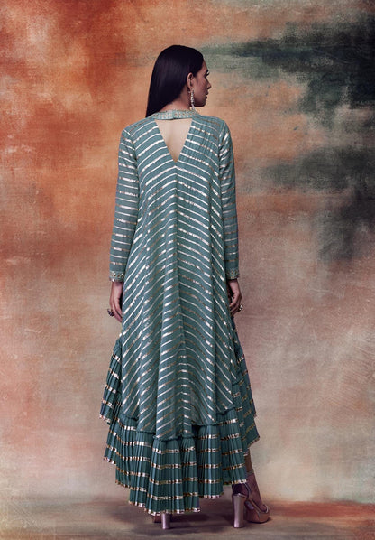 Mud Green High Low Kurta &amp; Dhoti set