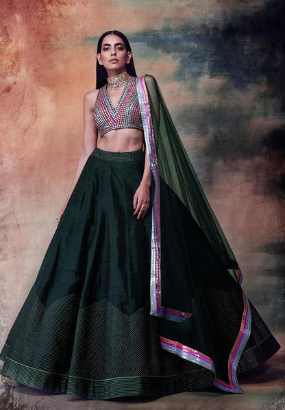 Multi Stripe Blouse Lehenga Set