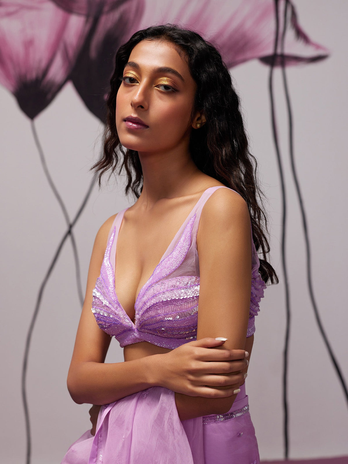 Angel Purple Draped Saree Set