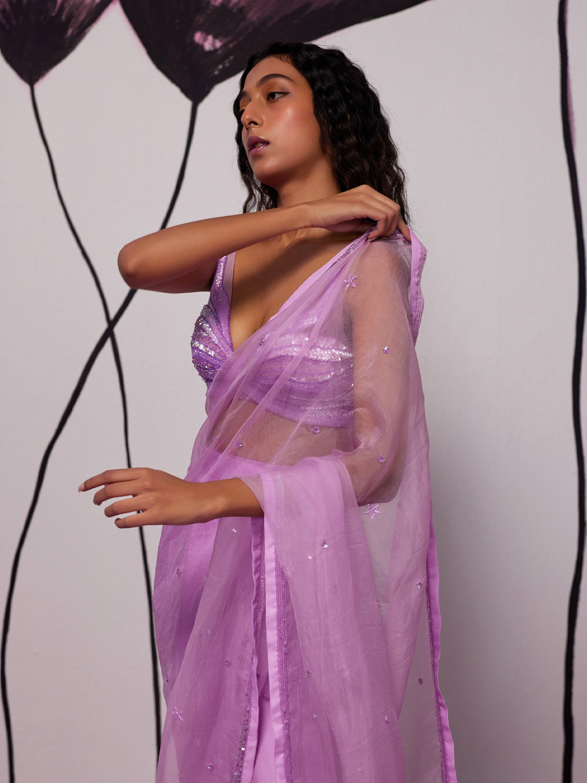 Angel Purple Draped Saree Set