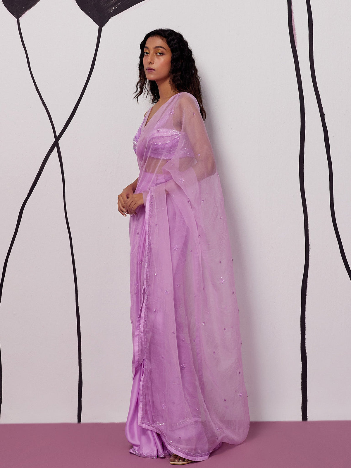 Angel Purple Draped Saree Set