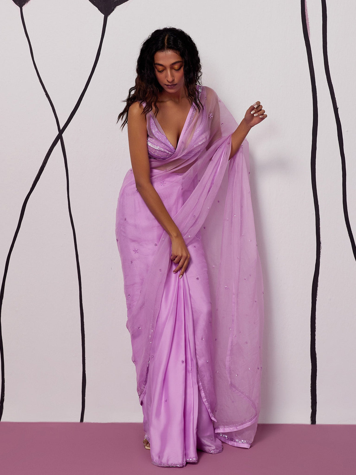 Angel Purple Draped Saree Set
