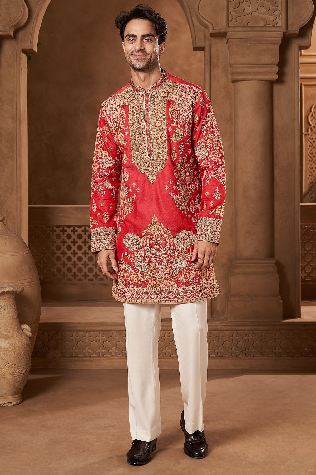 Red Chanderi Mirror Work Kurta Set