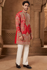 Red Chanderi Mirror Work Kurta Set