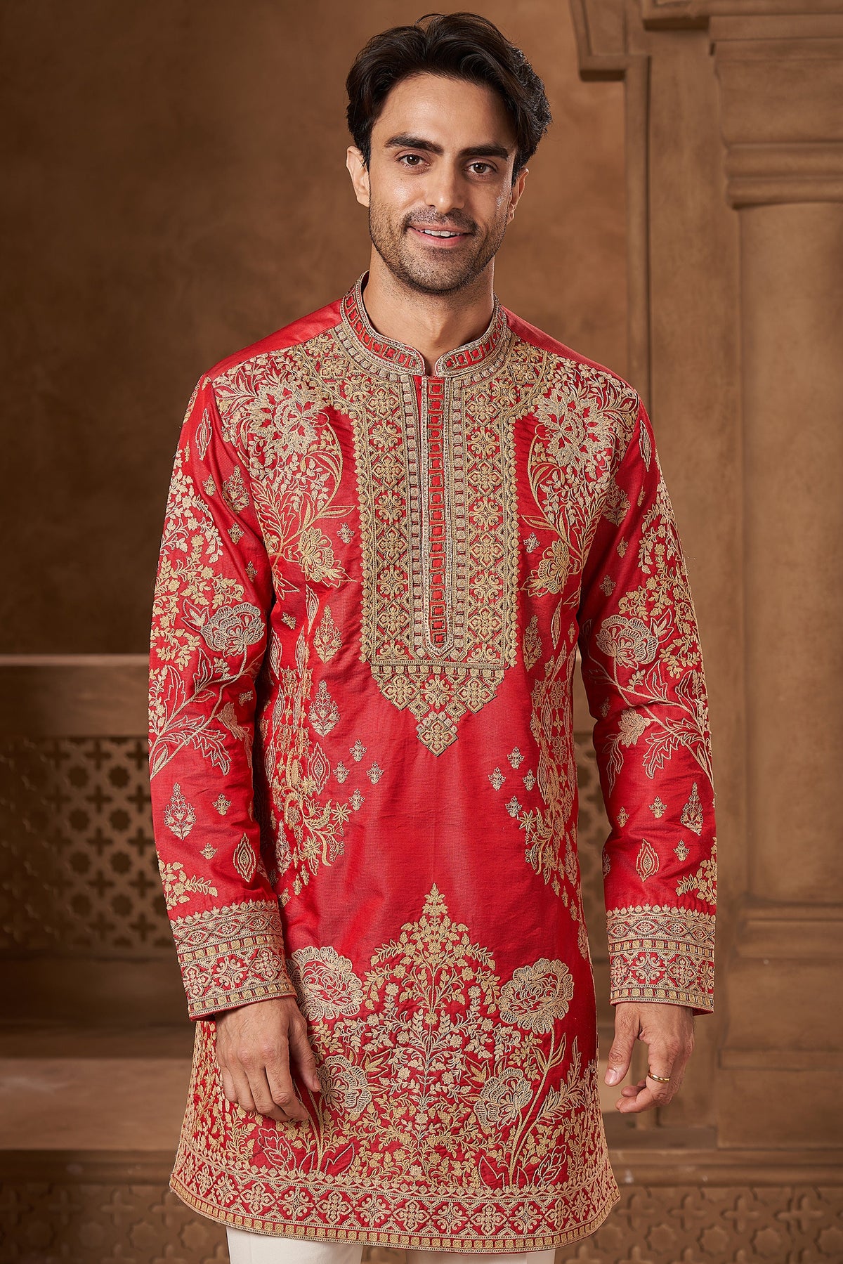 Red Chanderi Mirror Work Kurta Set