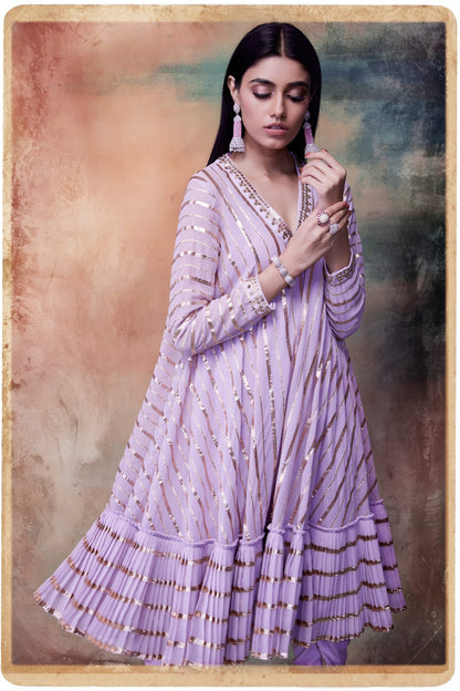 Powder Lilac A-Line Kurta Dhoti Set