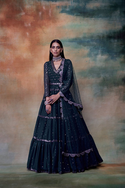 Dark Teal Green Tier Anarkali