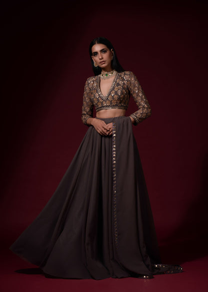 Charcoal Grey Lehenga Pant Set