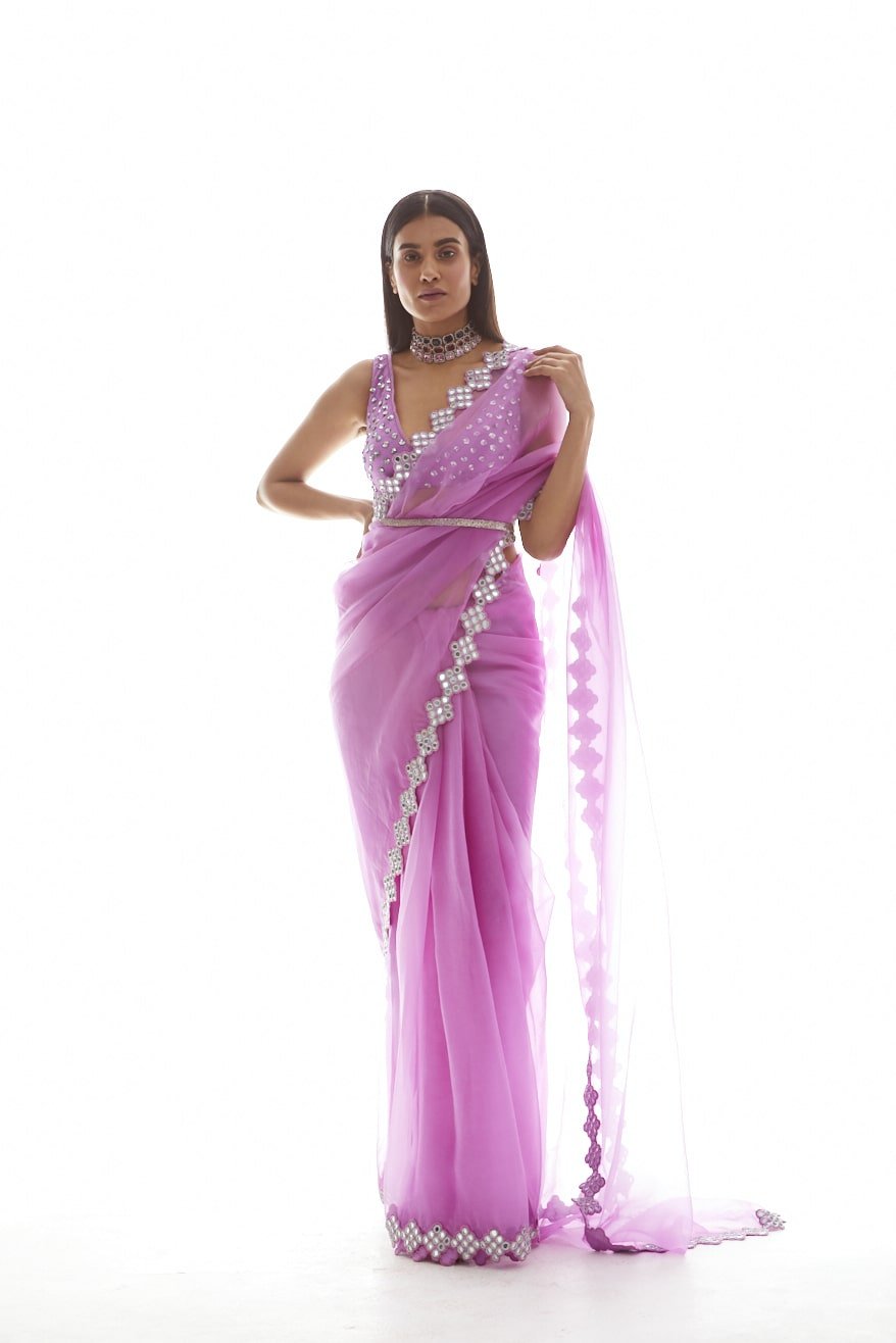 Mauve Organza Mirror Border Saree