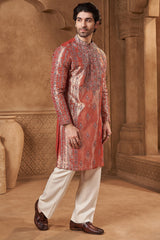 Rose Pink Banarasi Tissue Kurta Set