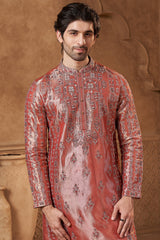 Rose Pink Banarasi Tissue Kurta Set