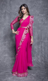 SHILPA SHETTY In Fuschia Pink Ruffle saree set