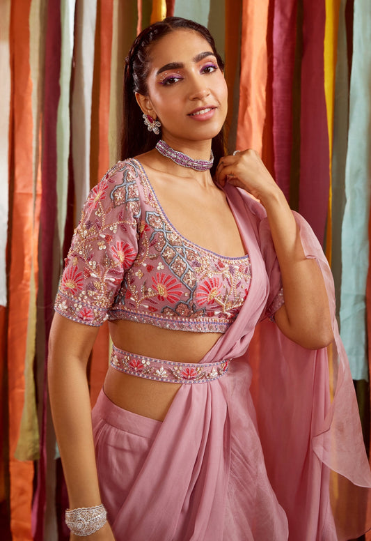 MAUVE RUFFLE SAREE