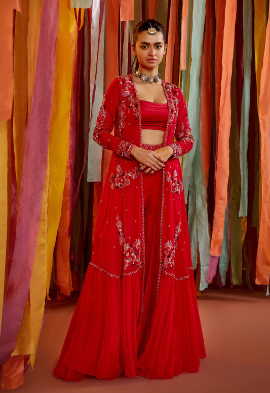 HOT PINK THREAD EMBROIDERED CAPE SET