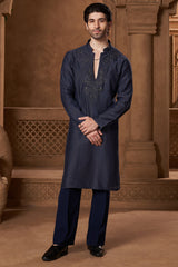 Slate Blue Shimmer V-Neck Kurta Set