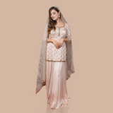 Golden beige kurta with skirt and dupatta
