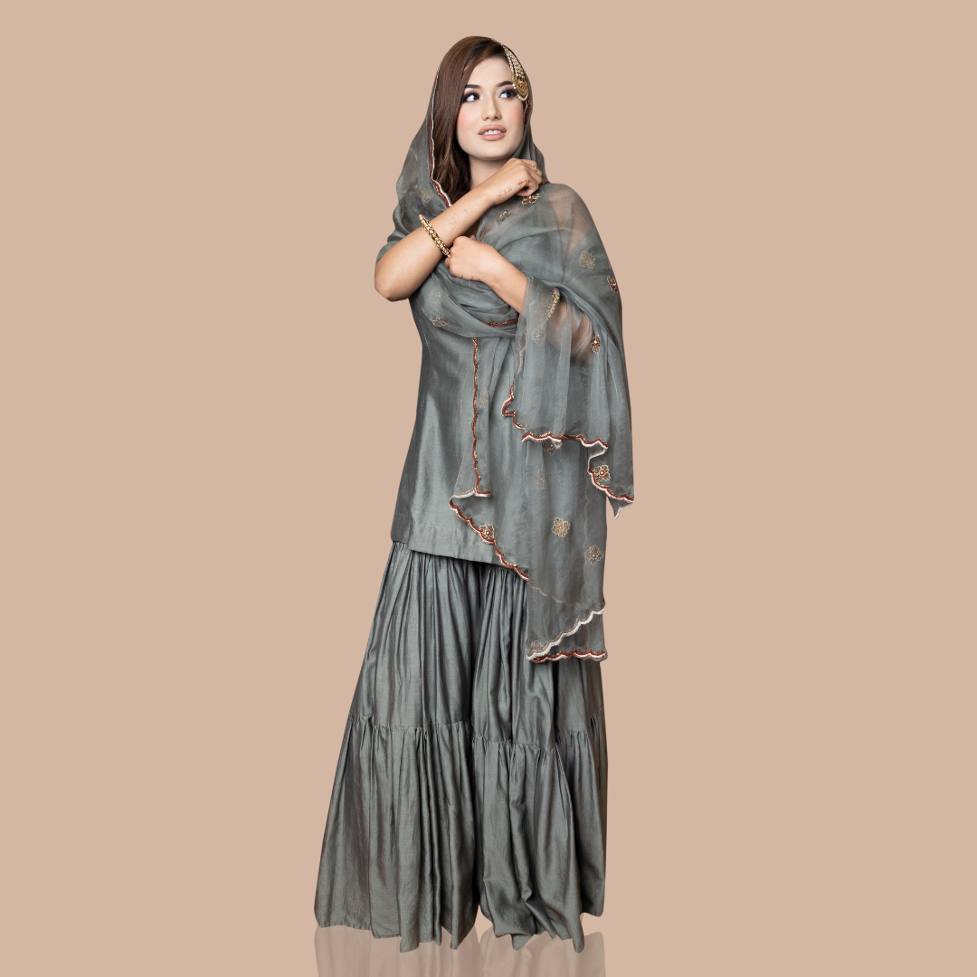 Grey kurta with garara and dupatta