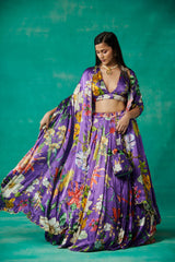 Purple lehenga and blouse set with dupatta