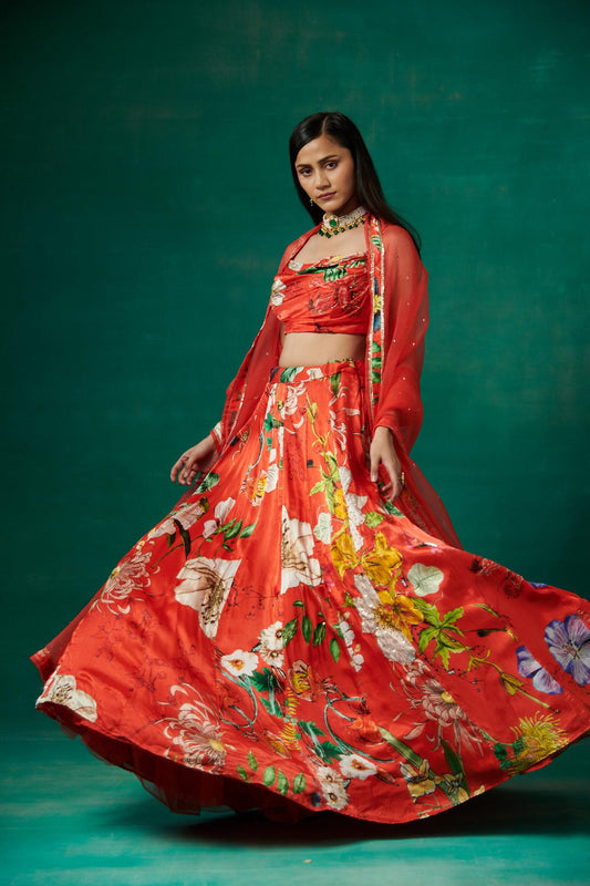 Orange lehenga and blouse set with dupatta