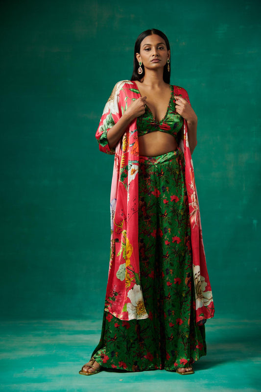 Pink cape with green bustier and pants