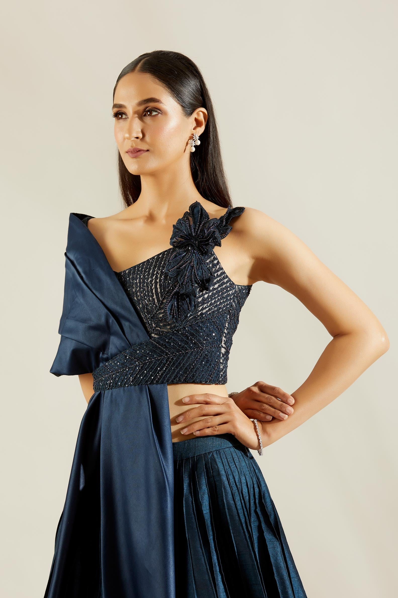 Buy Blue Big Bow One Shoulder Top By Adaara Couture Paaro