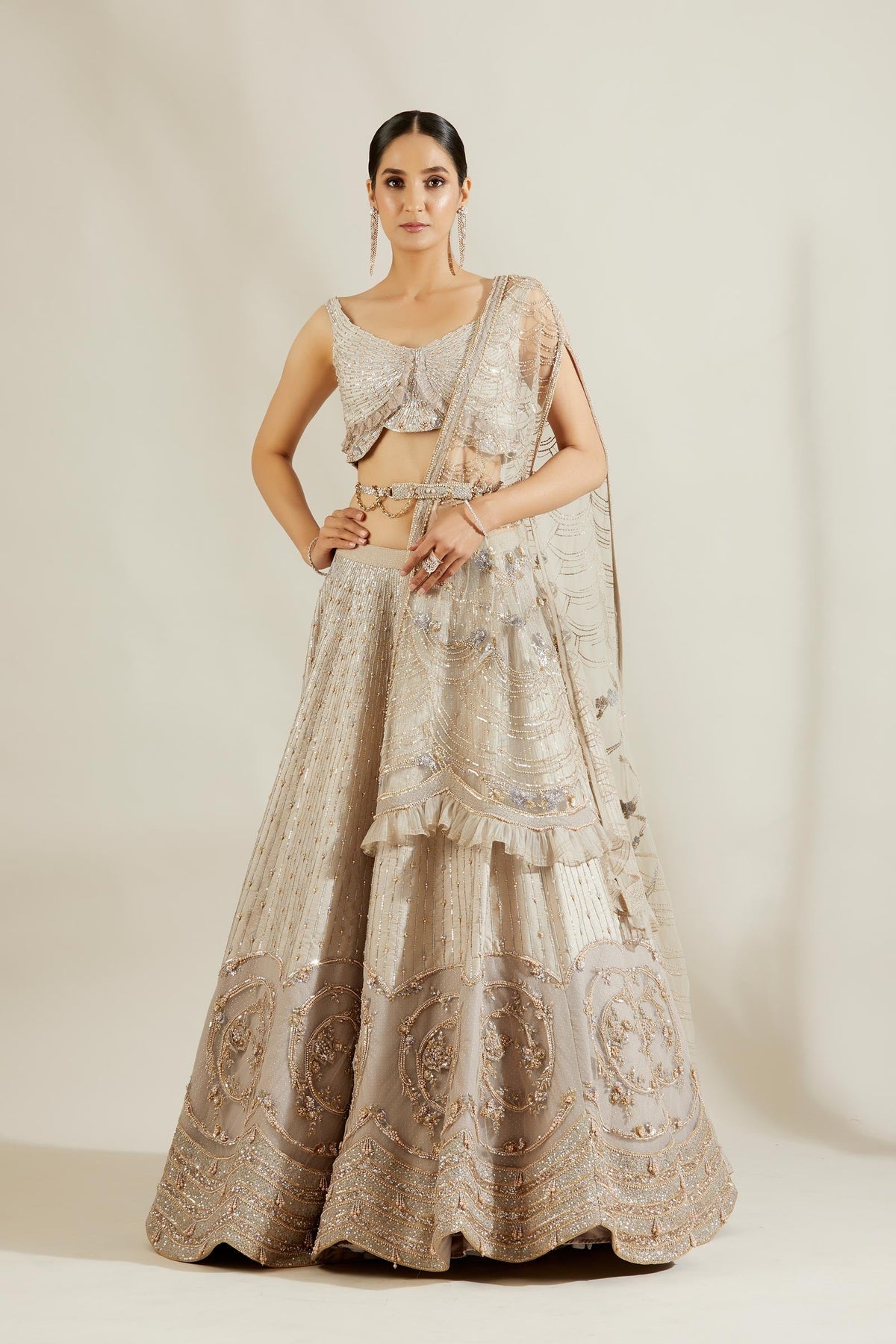 Abalone Grey Gold Lehenga
