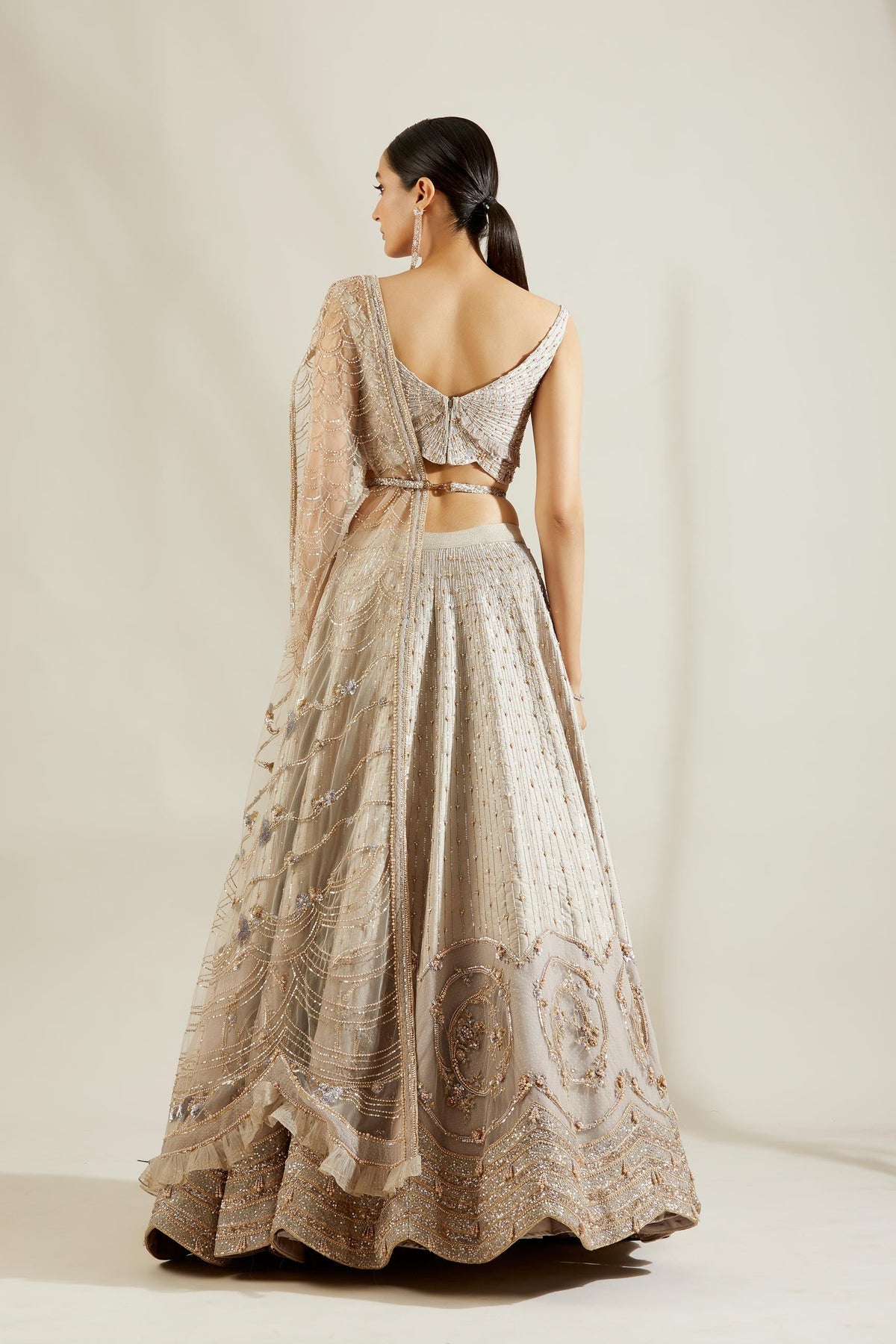 Abalone Grey Gold Lehenga