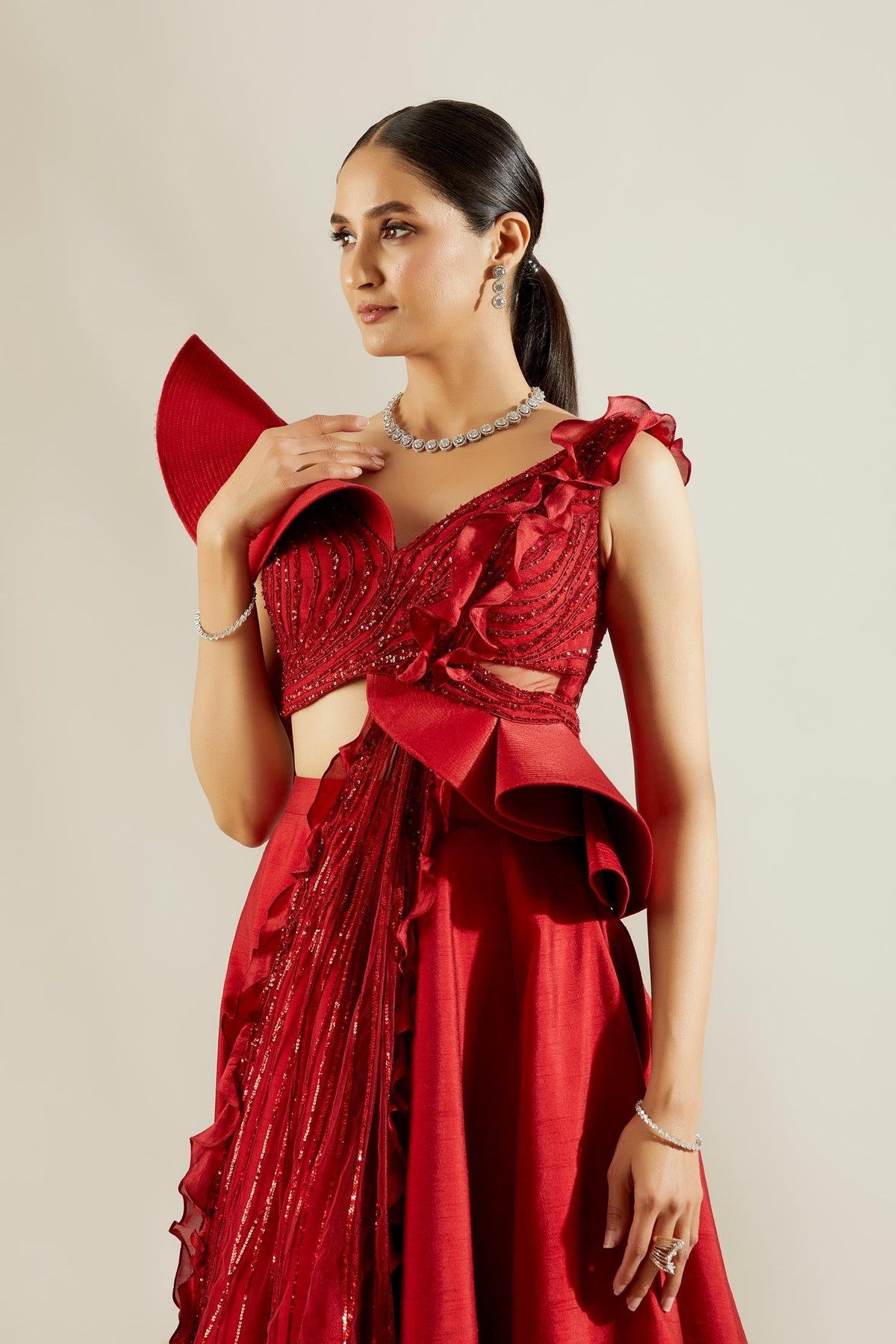 Brill Crimson Sculpted Blouse and Skirt