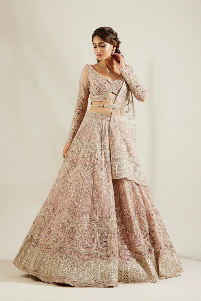 Silver Mauvish Glass Lehenga